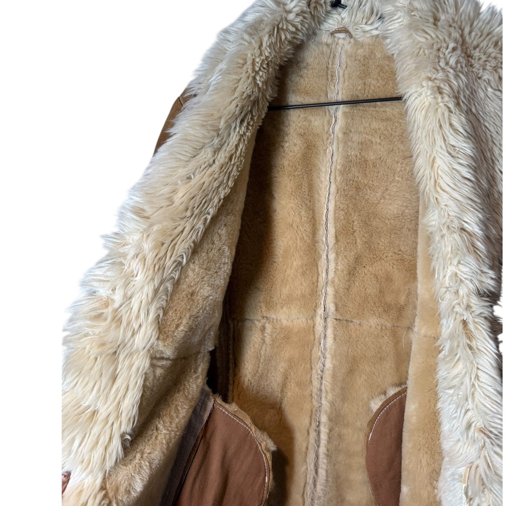 Wilsons Leather Tan Suede Coat with Cream Faux Fur Trim - Picture 6 of 14